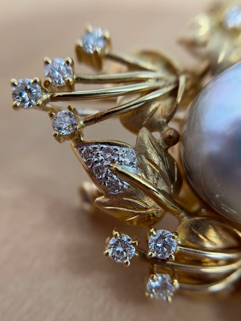 750 K18パールとダイヤモンドのブローチ2WAY