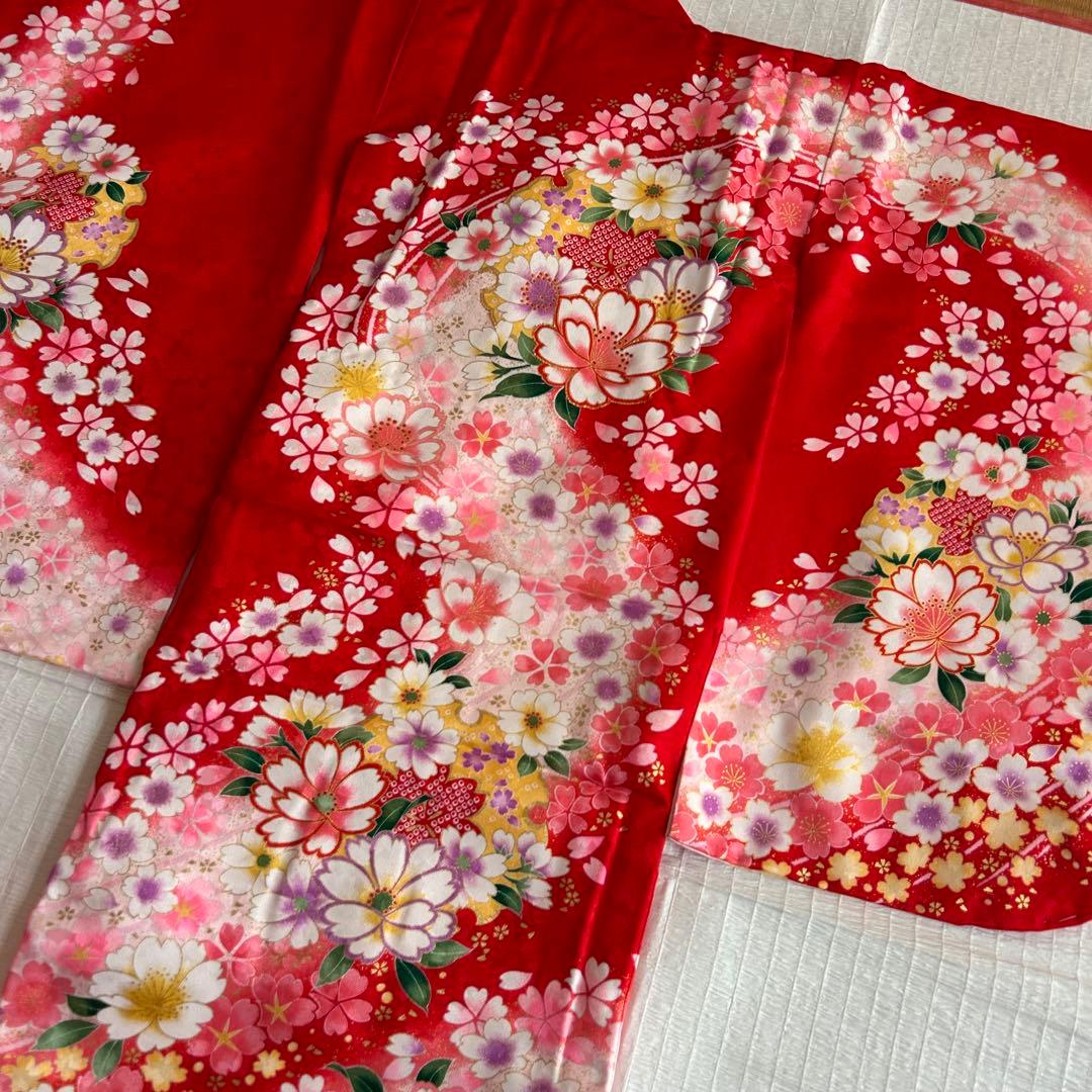 七五三 3歳 着物 被布 絹 三歳 赤 ピンク 753 巾着 女の子着物 子供