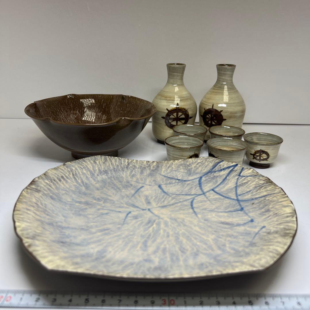 横石臥牛　酒器、皿、鉢セット　木箱付　東Y7-1020③タニコ
