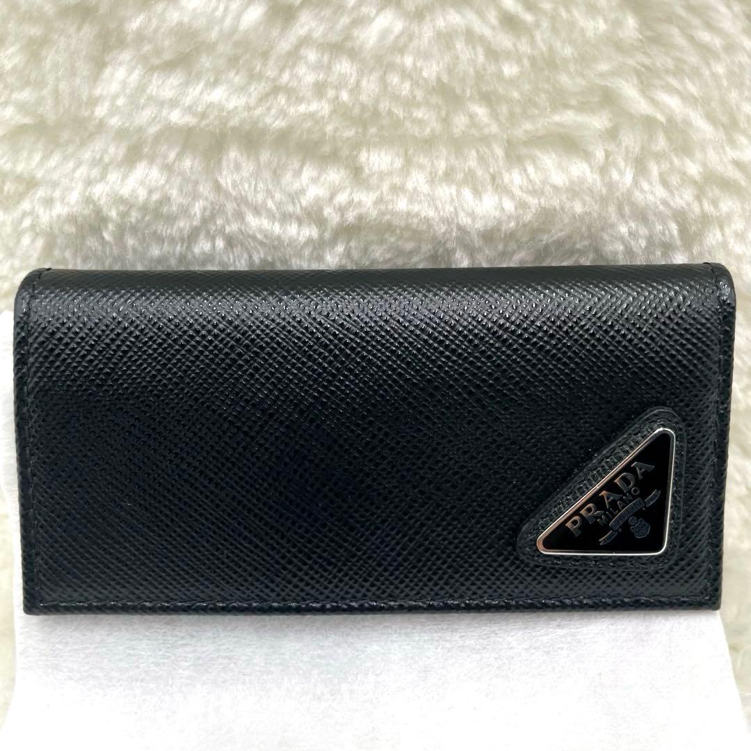 未使用品 PRADA 6連 キーケース 三角ロゴ サフィアーノ 黒 付属品完備