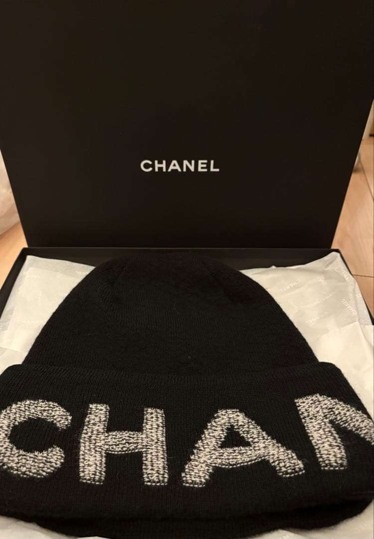 CHANEL シャネル ニット帽 ビーニー ウール70×カシミヤ30 ブラック