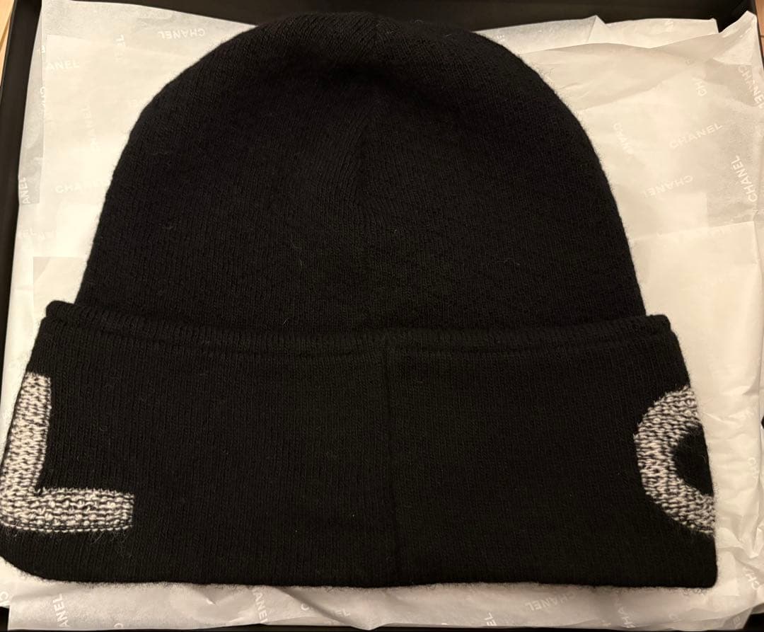 CHANEL シャネル ニット帽 ビーニー ウール70×カシミヤ30 ブラック