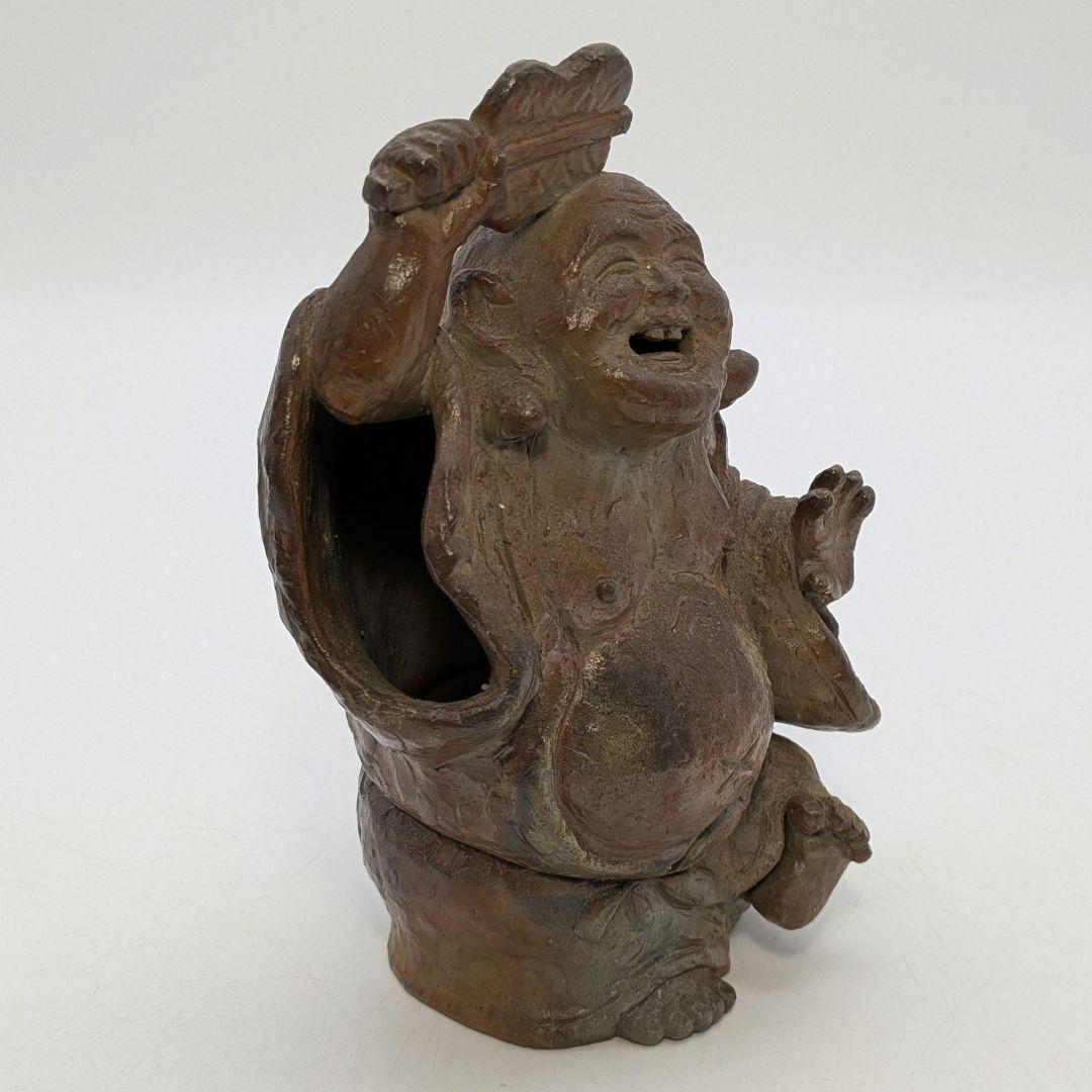 國延昇 備前焼 布袋香炉 合箱合布 踊り布袋 置物 縁起物 七福神 国延昇 香爐