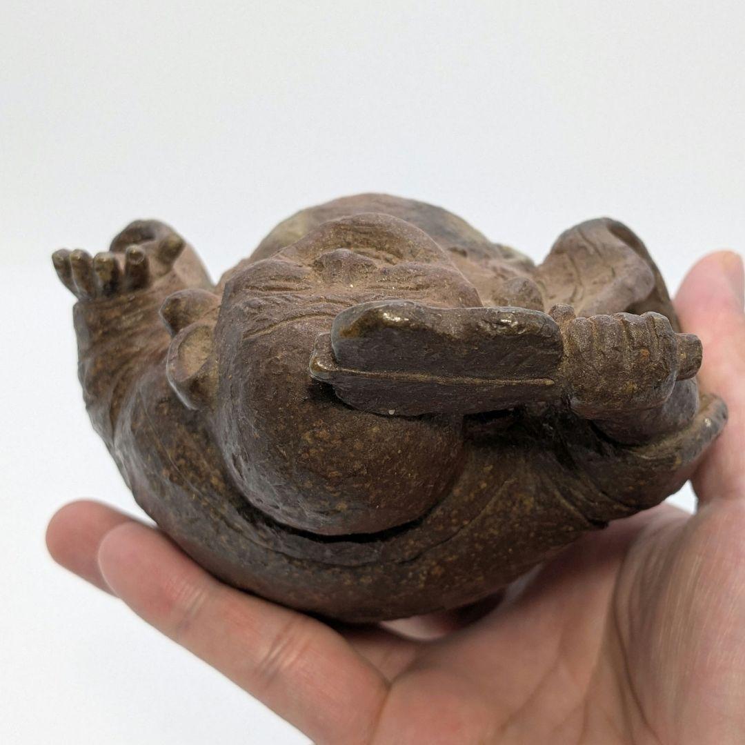 國延昇 備前焼 布袋香炉 合箱合布 踊り布袋 置物 縁起物 七福神 国延昇 香爐