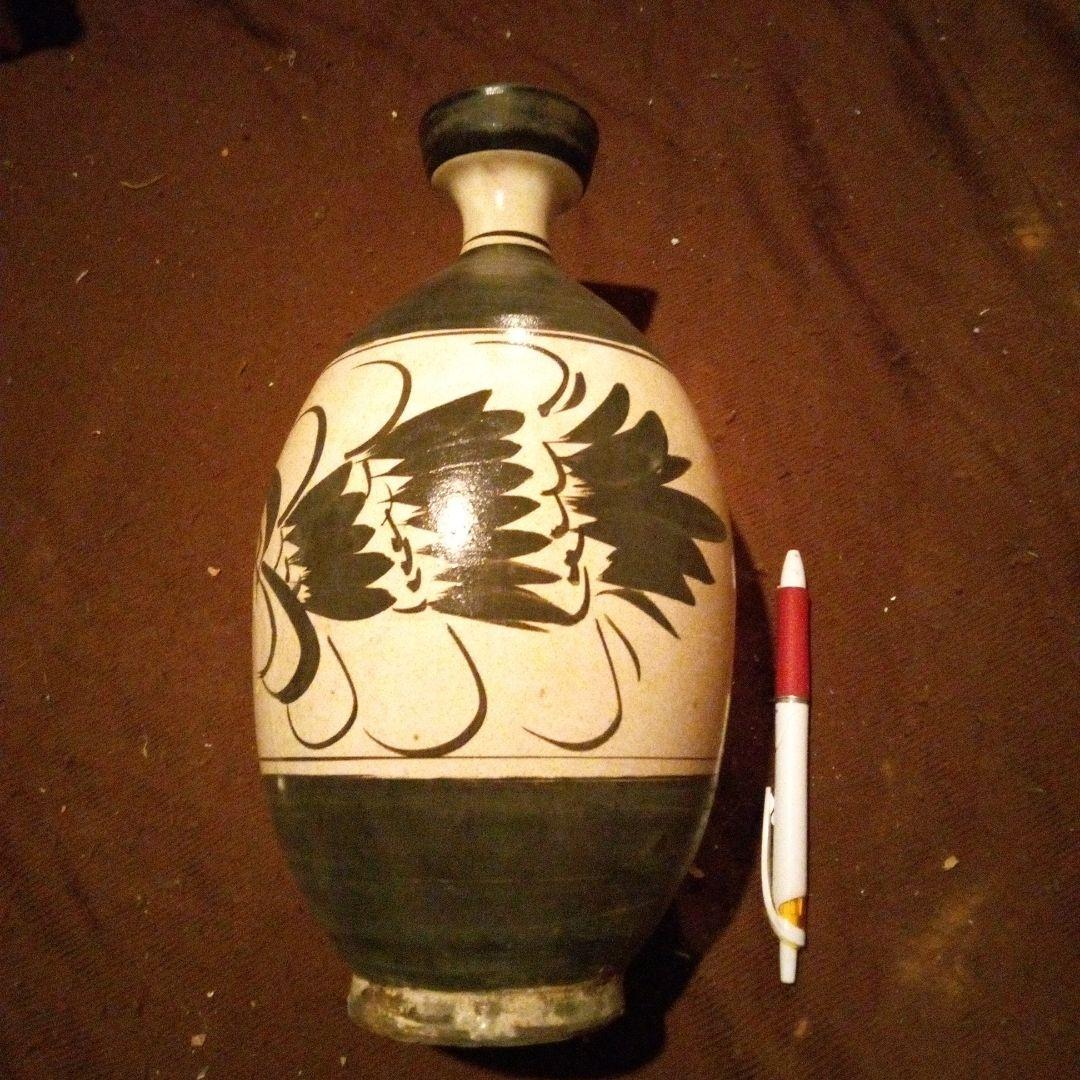 中国陶磁器　宋磁州窯　葉柄徳利型壺