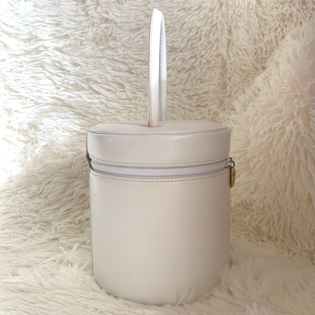 ハナエモリ 円柱型 ハンドバッグ パーティバッグ ホワイト　本革