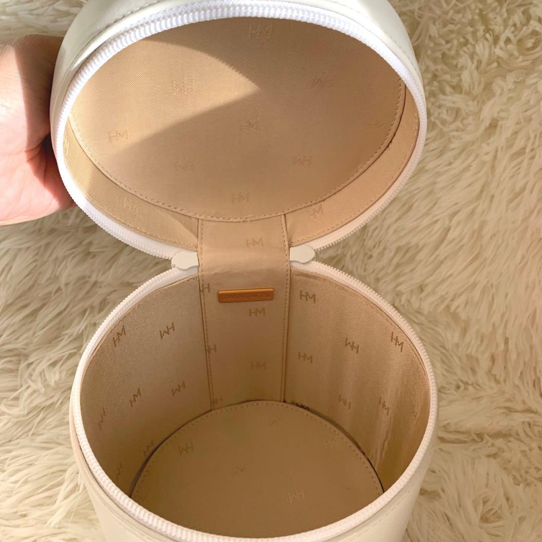 ハナエモリ 円柱型 ハンドバッグ パーティバッグ ホワイト　本革