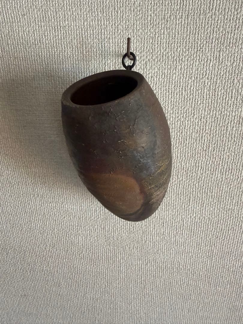 木村隆男作　備前焼　掛け花入れ　木箱付き