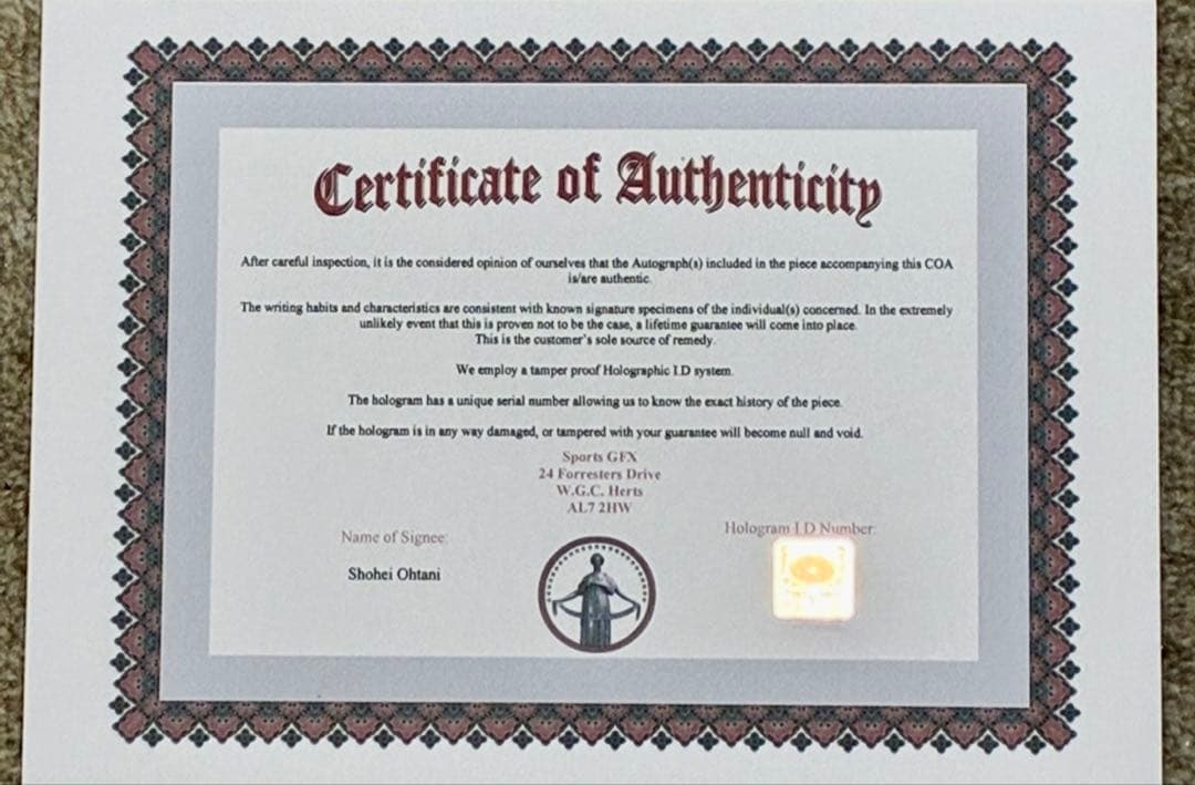 SALE！貴重！新品未使用！大谷翔平　　　　直筆サイン入りフォト鑑定書付