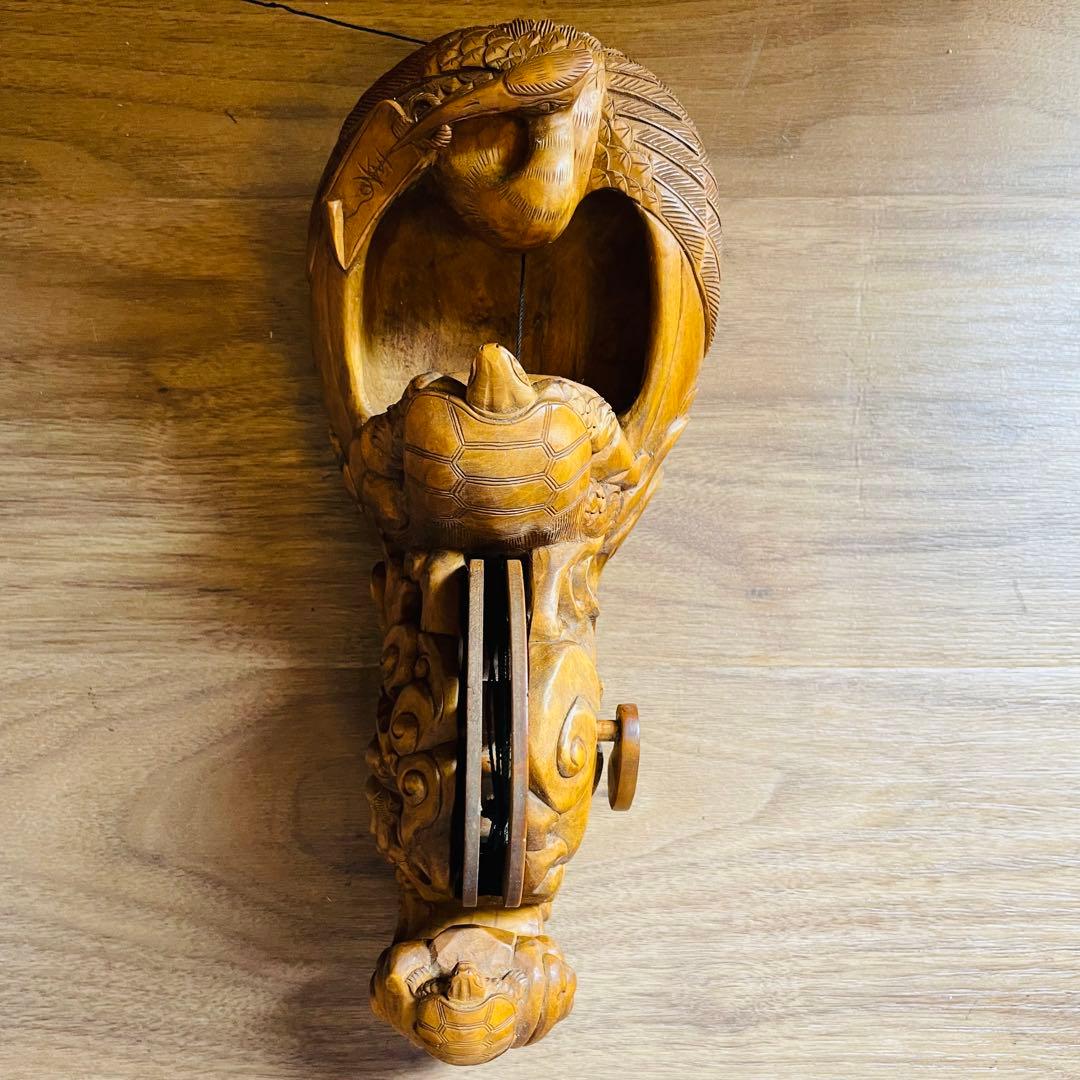 墨壺 墨つぼ 270mm 鶴 亀 龍 魚 寿 木彫 彫刻 大工道具 置物