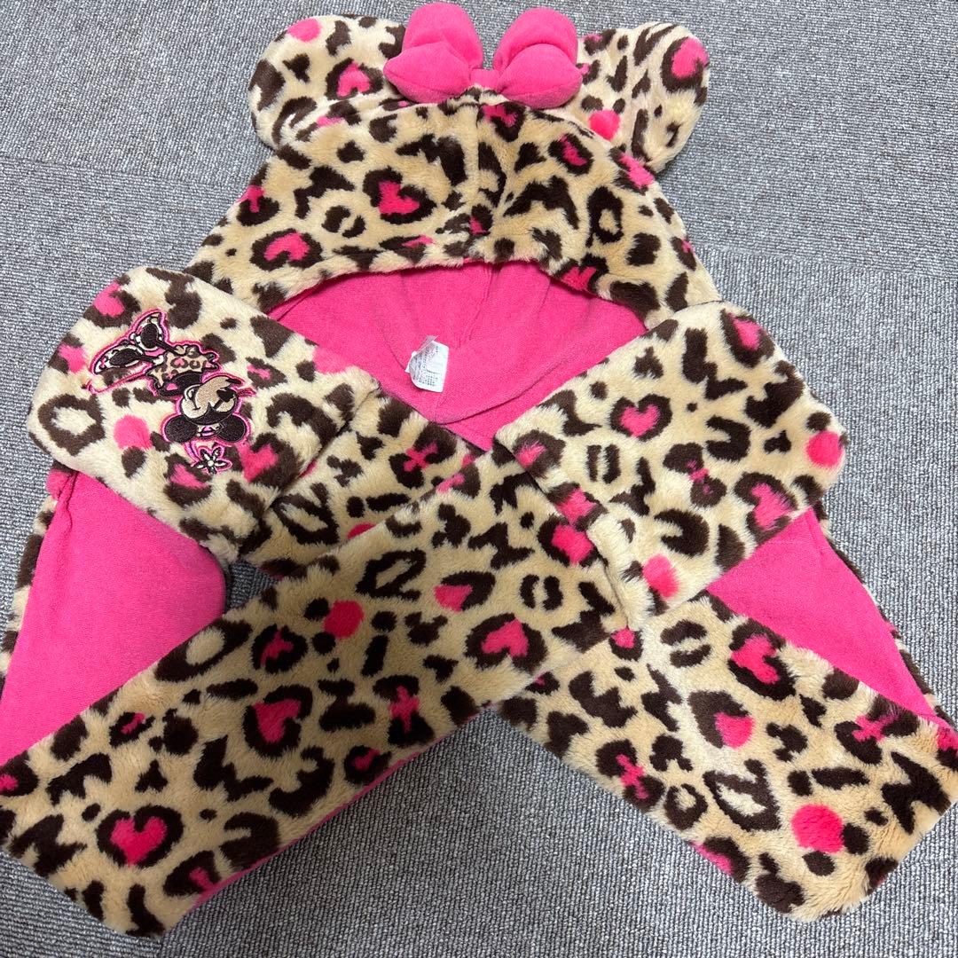 ミニーマウス ヒョウ柄フード付きフリースディズニーレア