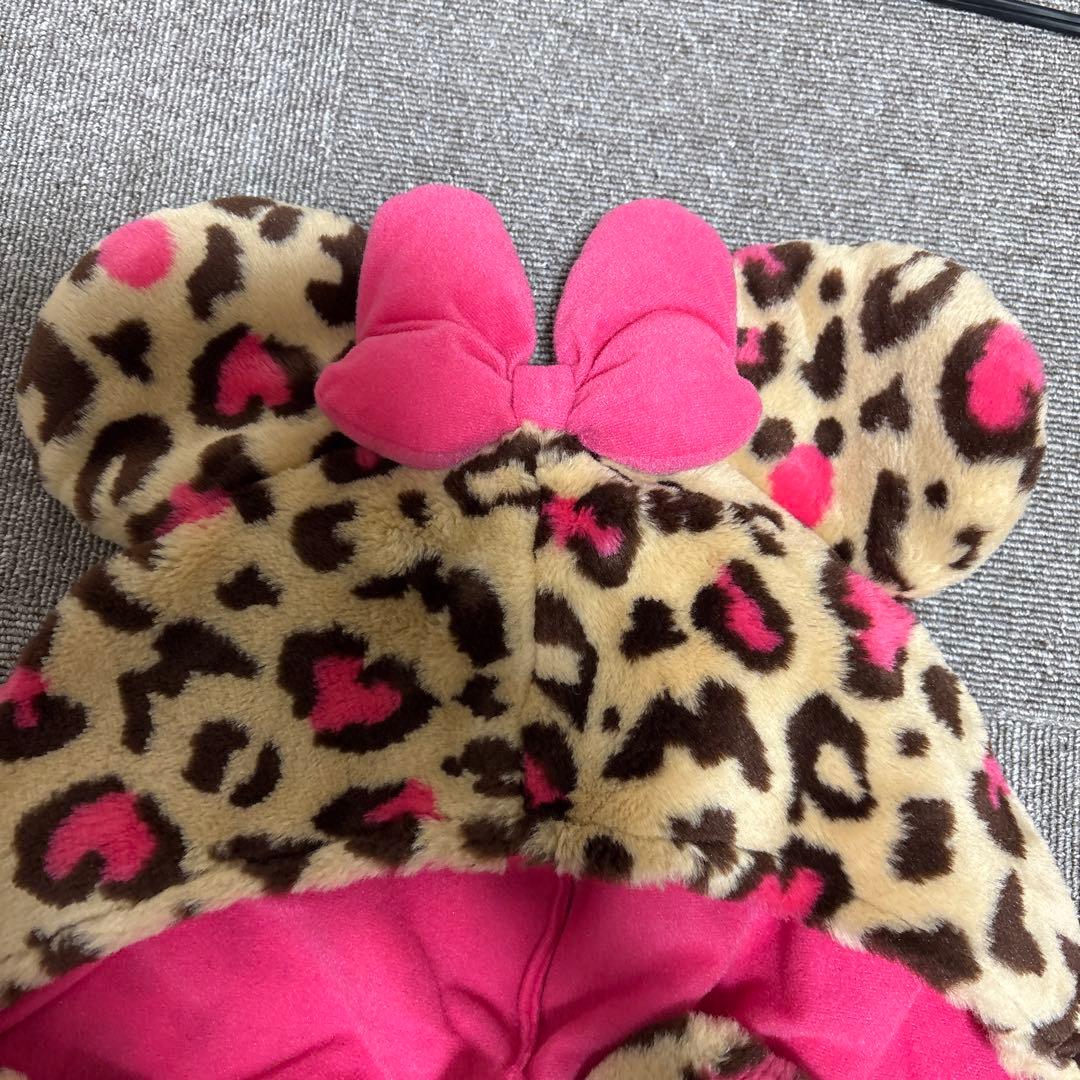 ミニーマウス ヒョウ柄フード付きフリースディズニーレア