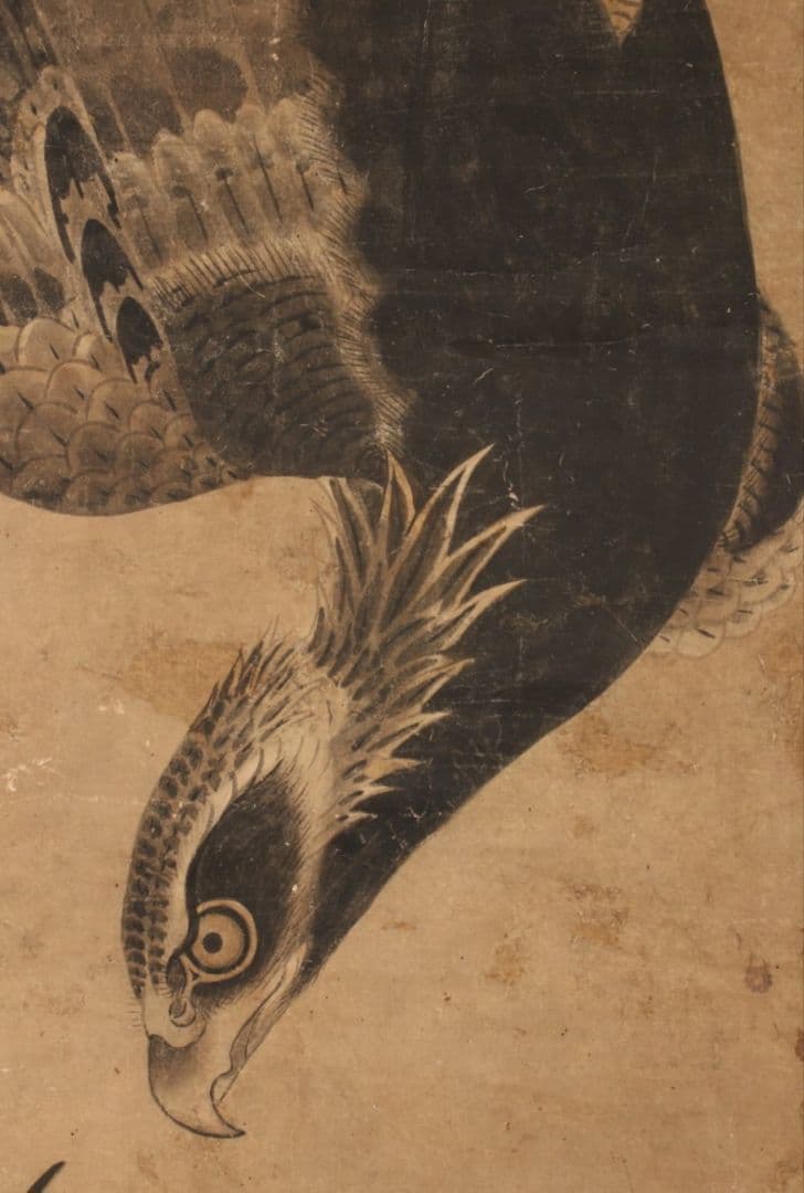 伝：曽我二直庵［鷹襲鷺図］無落款 曽我直庵の子 江戸時代前期 水墨画