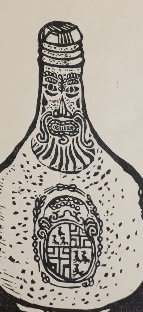 川上澄生黒刷り版画ひげ徳利 昭和35年出版