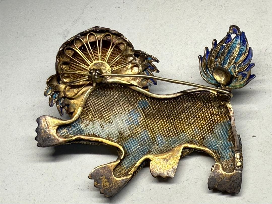 中国アンティークブローチジュエリー 獅子ヴィンテージ