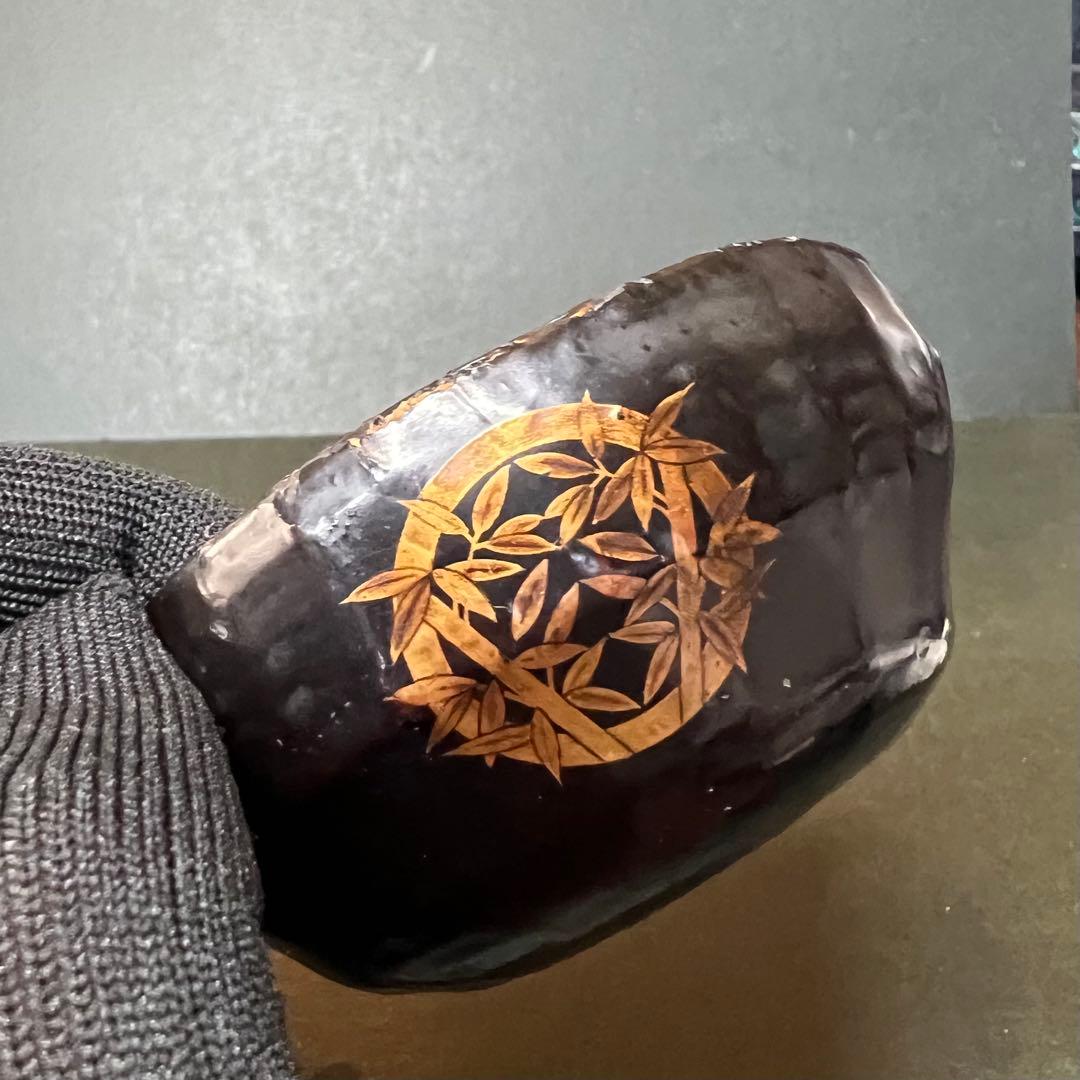 江戸期 木製 金蒔絵 笹丸紋 道中盃◎提げ環付 刳貫き 時代漆器◎古美術庵々