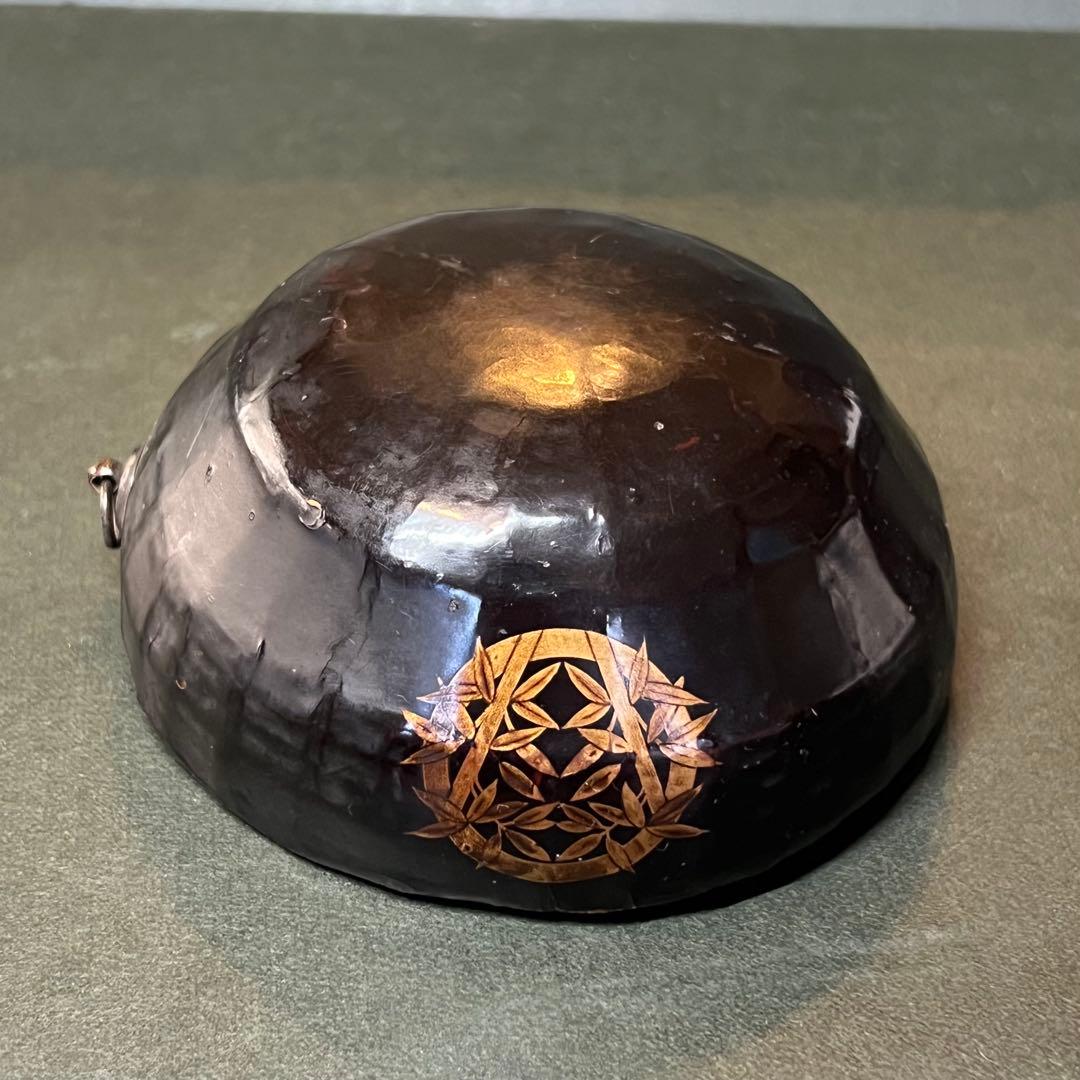 江戸期 木製 金蒔絵 笹丸紋 道中盃◎提げ環付 刳貫き 時代漆器◎古美術庵々