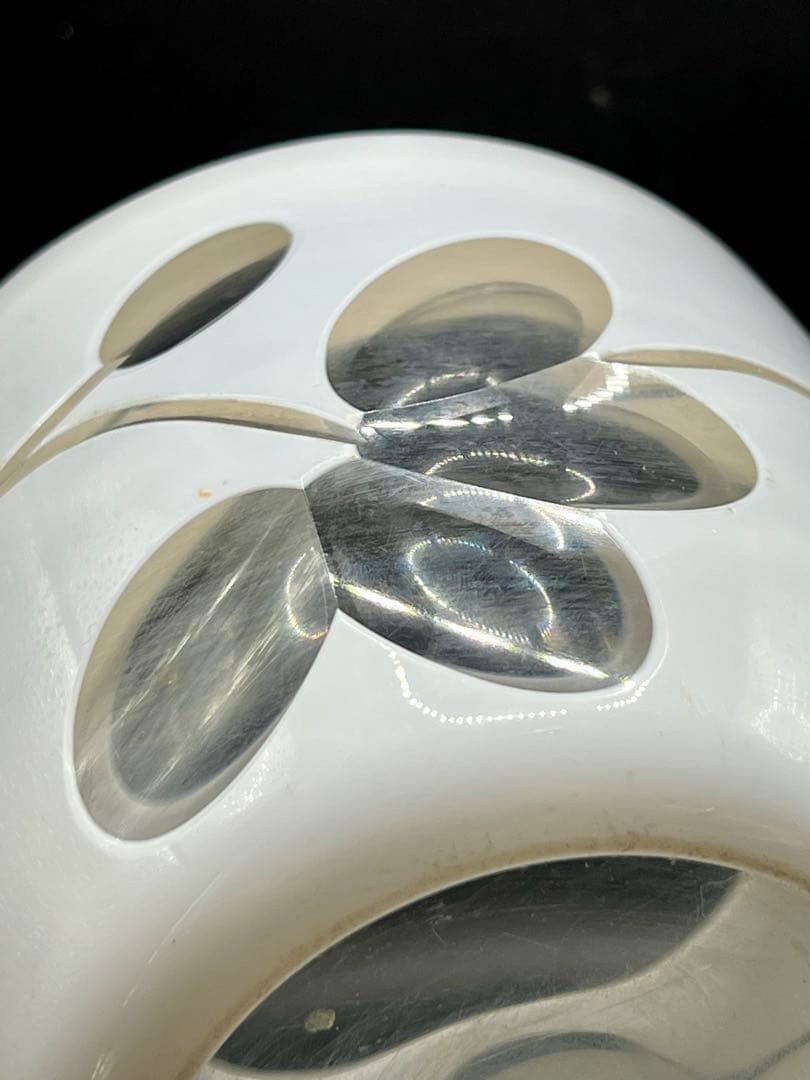 大正ロマン　白被せガラス　切子　盃洗　茶道具　ウランガラス　アンティーク　古道具