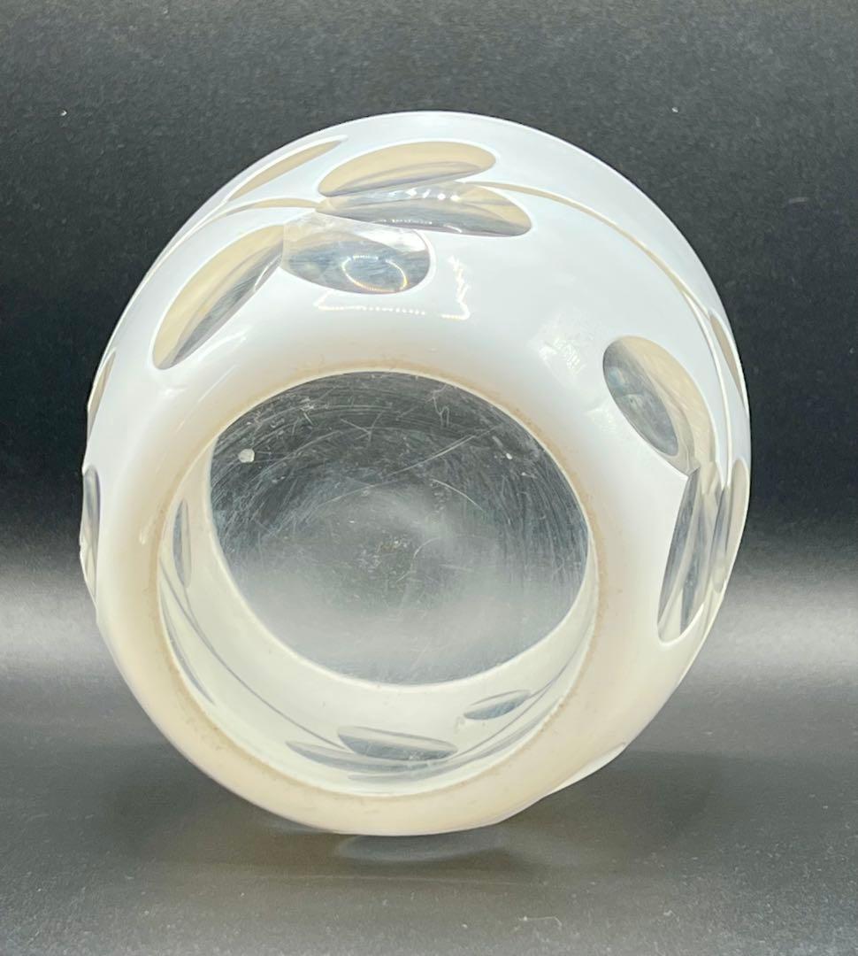 大正ロマン　白被せガラス　切子　盃洗　茶道具　ウランガラス　アンティーク　古道具