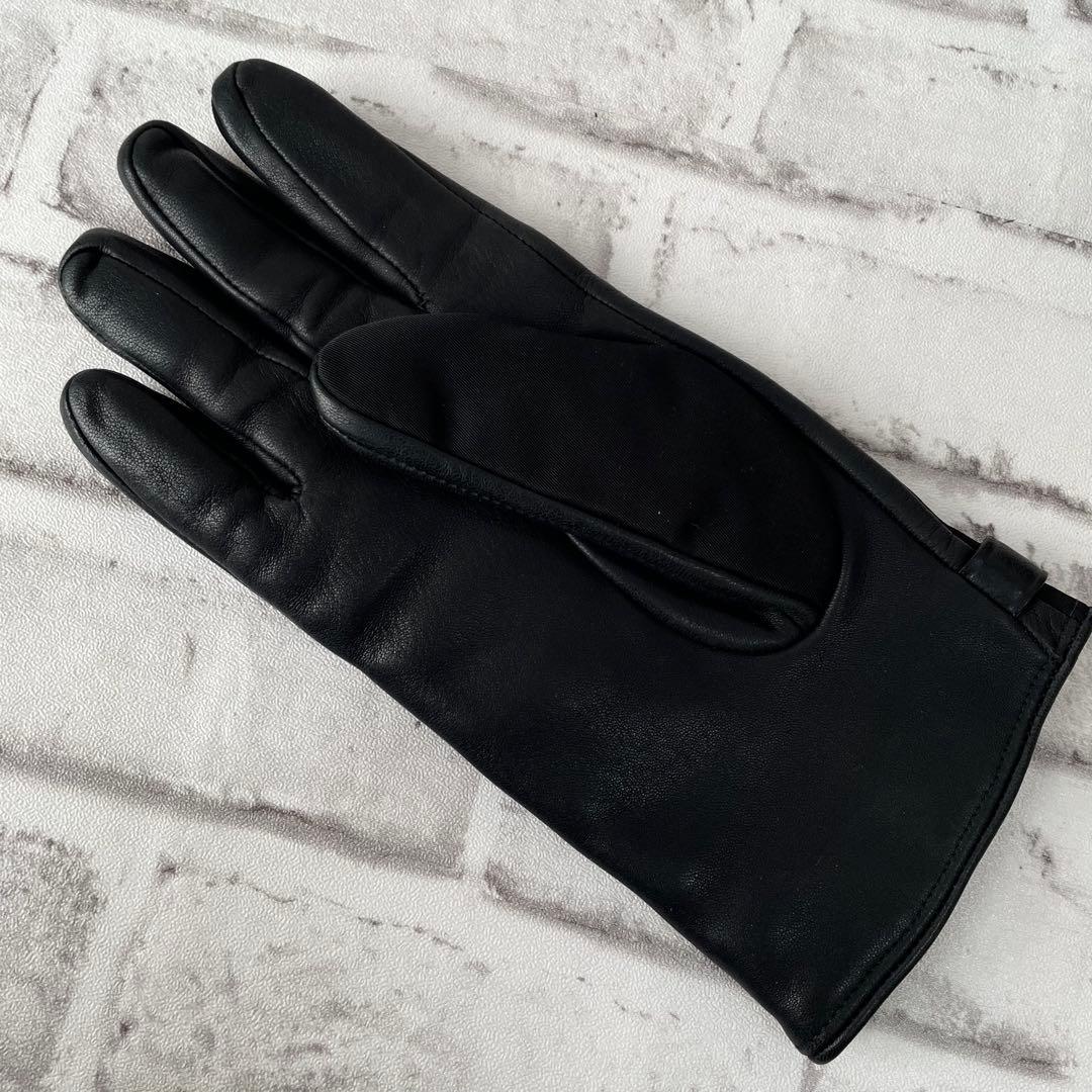 超希少✨プラダ　手袋　羊革　カシミヤ　ナイロン　ベルト　ロゴ刻印　黒