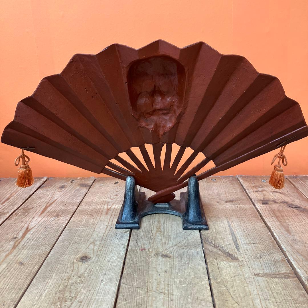 3階 南部鉄器 鉄製 飾り扇 扇子 翁 能面 縁起物 招福 和モダン 和風インテ
