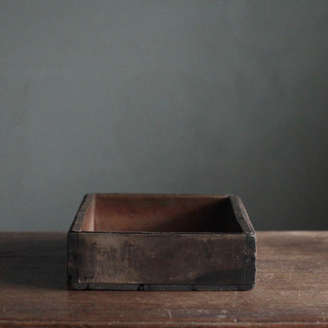 古い 内側銅張 木の トレイ トレー 箱 古道具 アンティーク