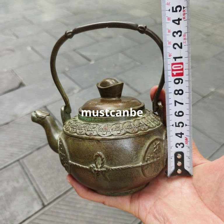 銅器 招財進宝銅銭茶壺 酒壺 道家煎茶器 茶道具 工芸品 置物