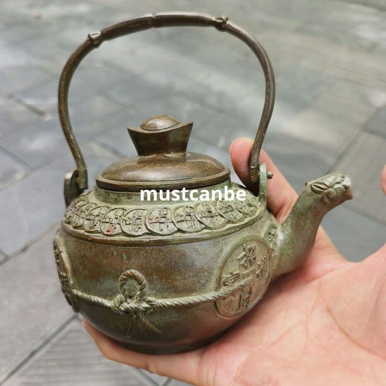 銅器 招財進宝銅銭茶壺 酒壺 道家煎茶器 茶道具 工芸品 置物