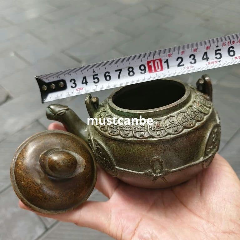 銅器 招財進宝銅銭茶壺 酒壺 道家煎茶器 茶道具 工芸品 置物