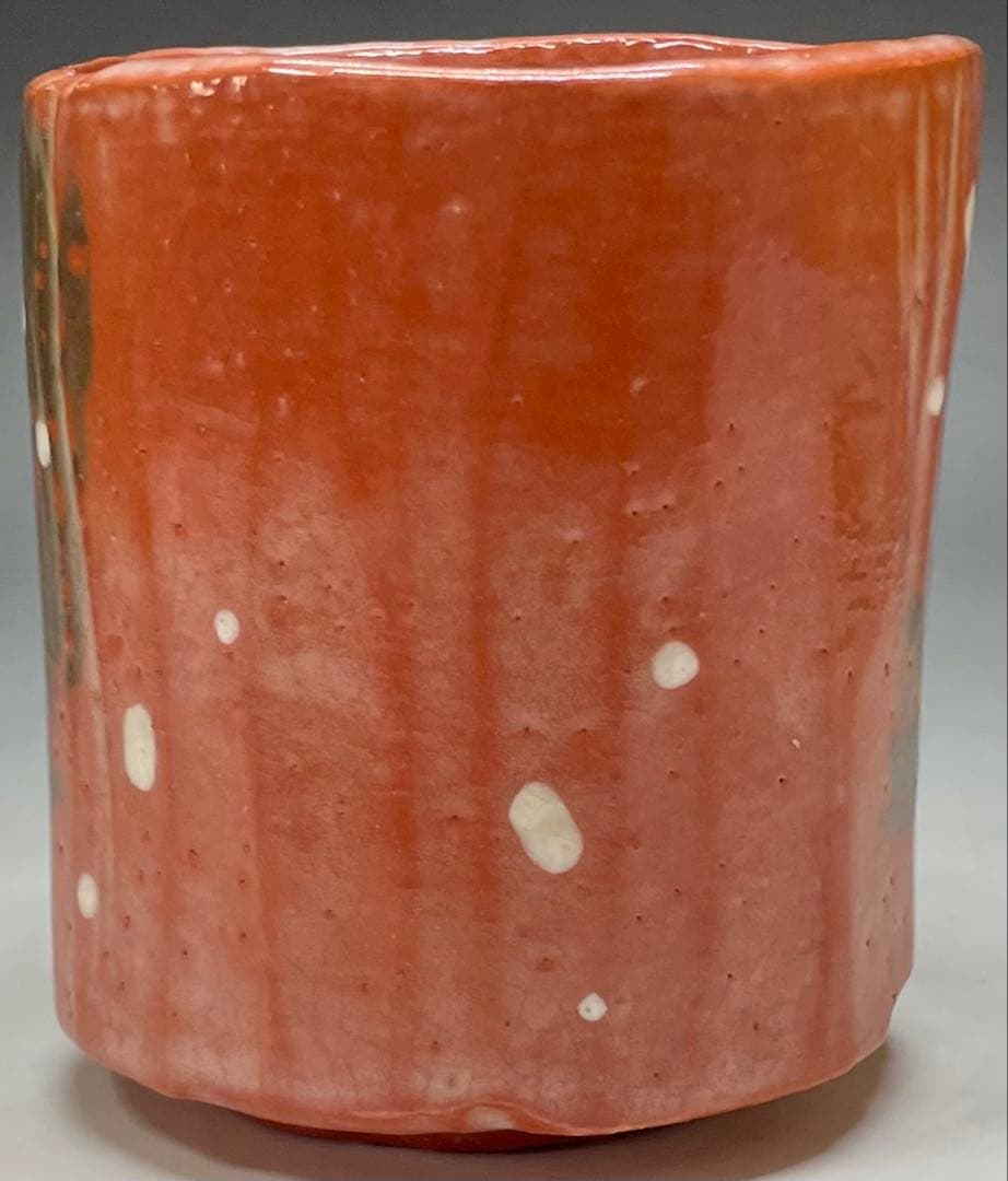 裏千家14世淡々斎宗室御書付　光悦雪片写　赤筒茶碗　四方桟共箱　仕覆　e561a