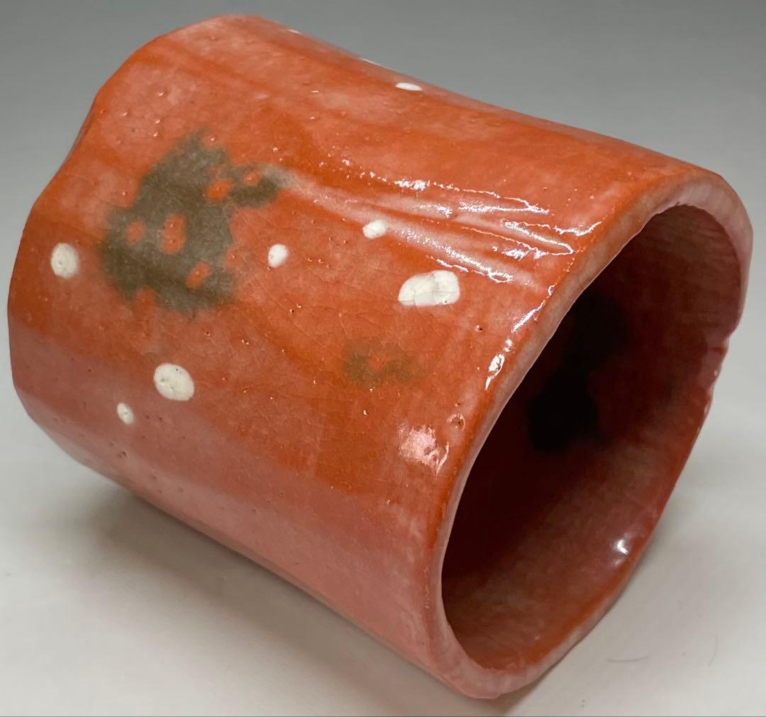 裏千家14世淡々斎宗室御書付　光悦雪片写　赤筒茶碗　四方桟共箱　仕覆　e561a