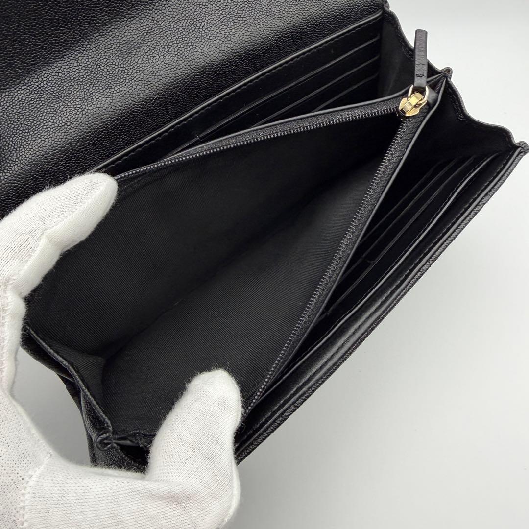 CHANELシャネル 長財布 キャビアスキン 二つ折り ゴールド金具