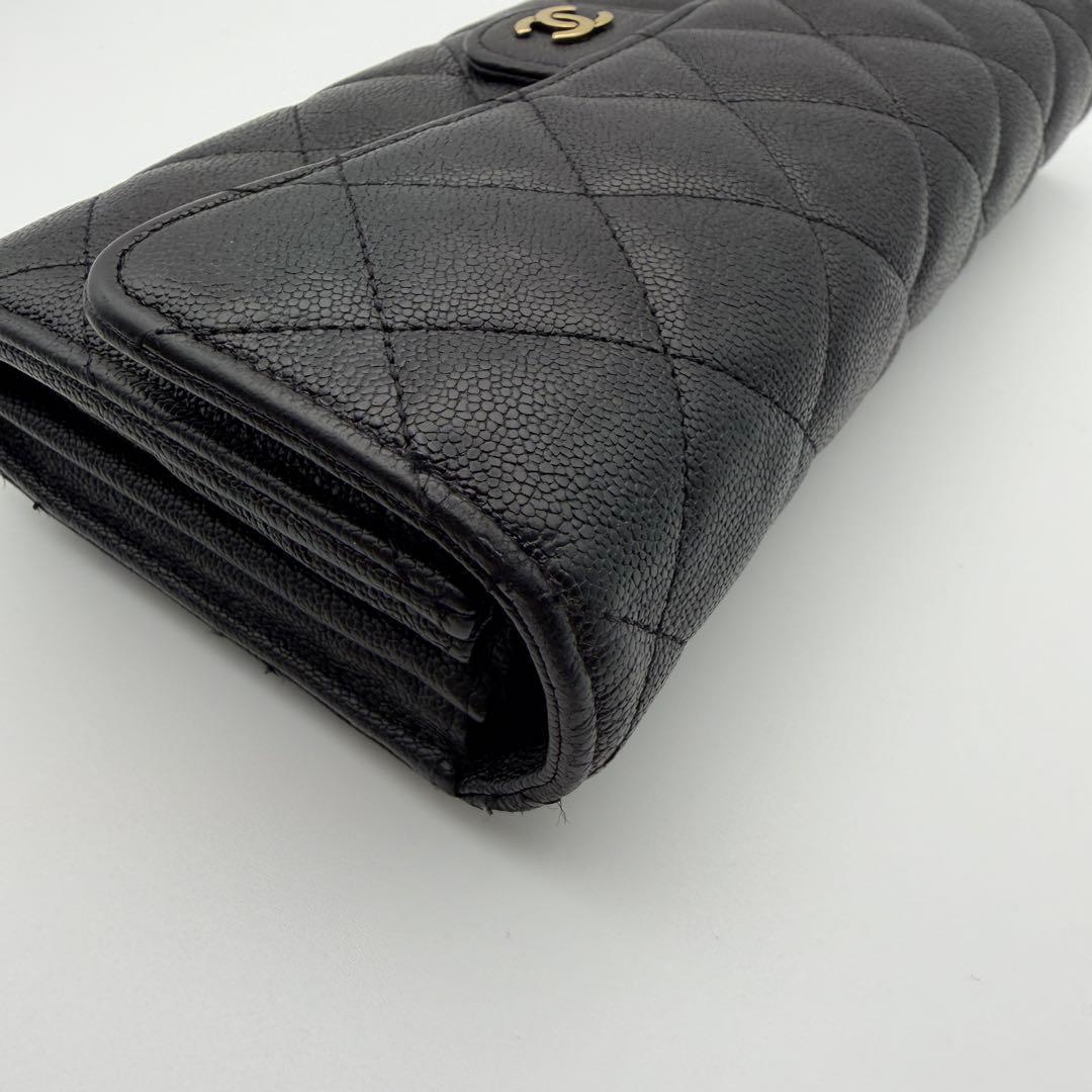 CHANELシャネル 長財布 キャビアスキン 二つ折り ゴールド金具