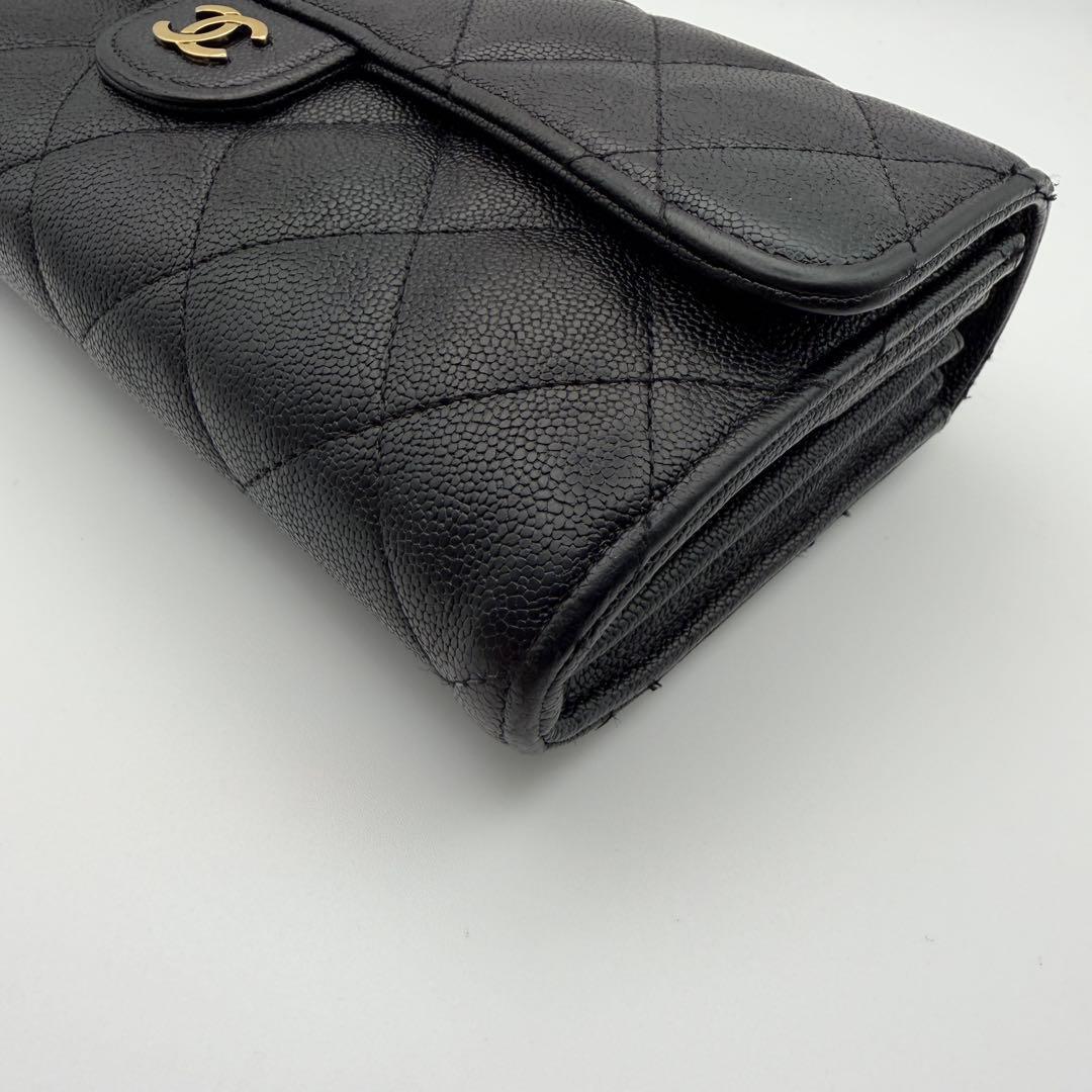 CHANELシャネル 長財布 キャビアスキン 二つ折り ゴールド金具