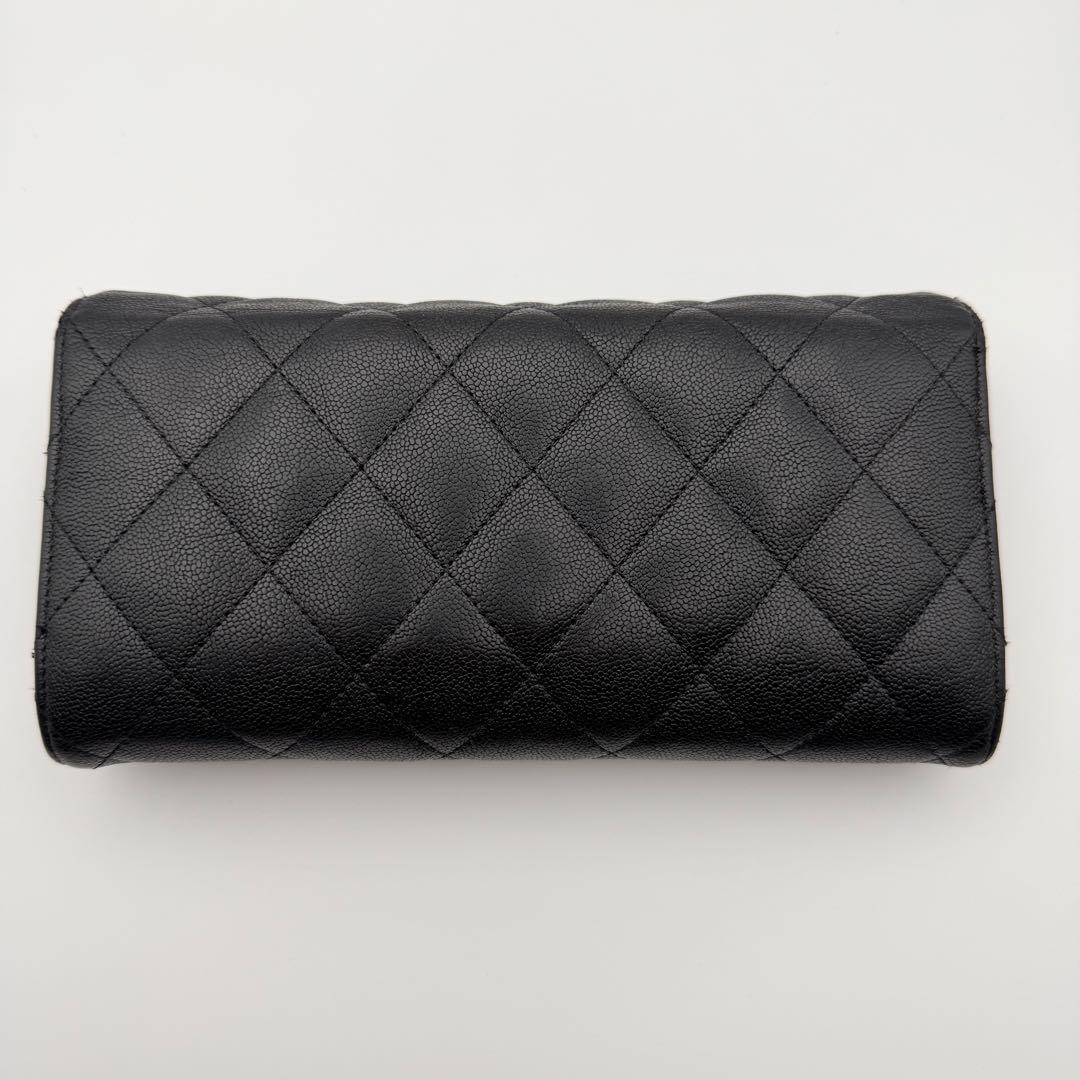 CHANELシャネル 長財布 キャビアスキン 二つ折り ゴールド金具
