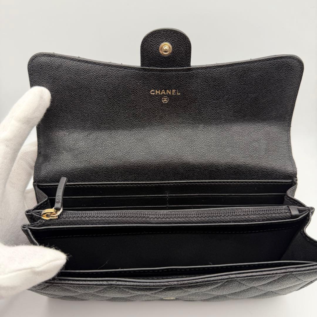 CHANELシャネル 長財布 キャビアスキン 二つ折り ゴールド金具