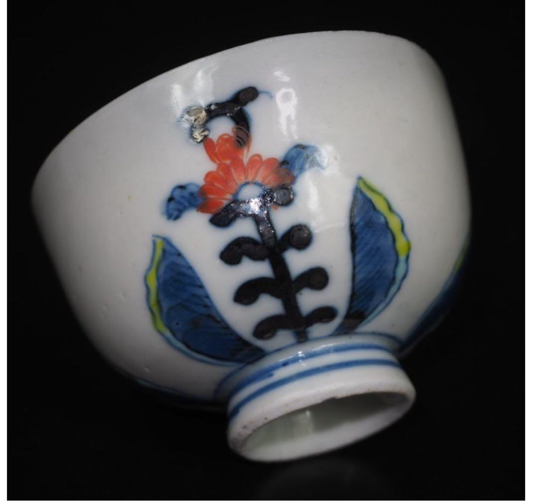 送料無料　江戸時代『成化年製』豆彩煎茶碗５客