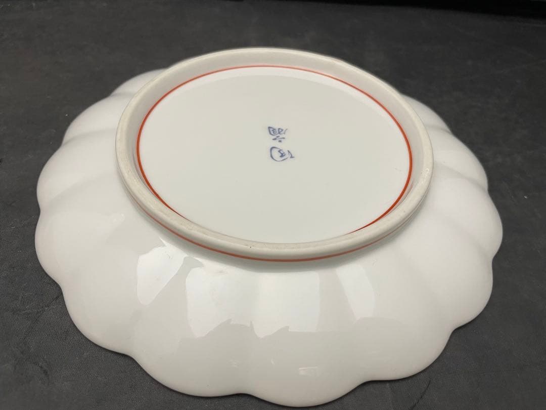 有田焼　陶扇　錦絵　金彩色絵　銘々皿　5枚　菊割皿