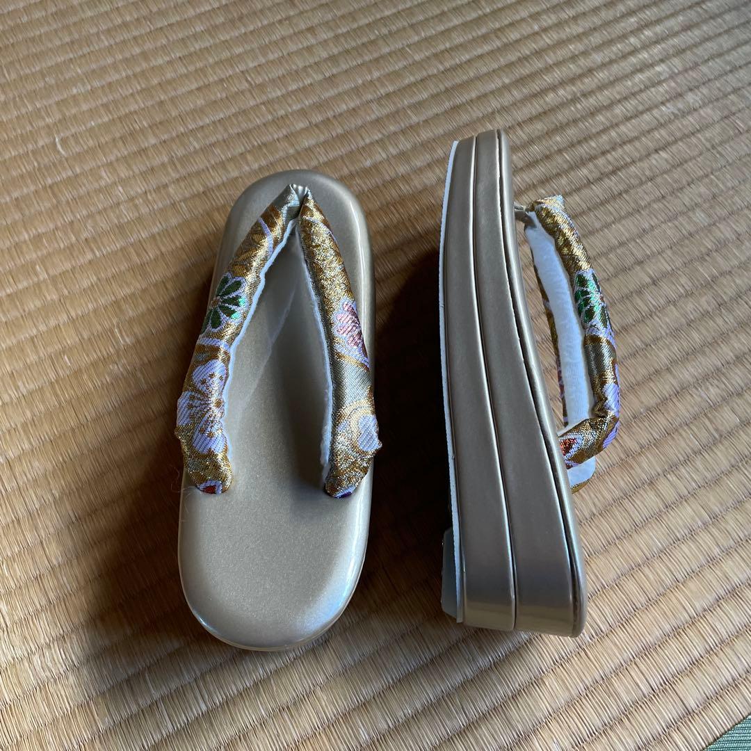 草履バッグセット 振袖用 帯地 ゴールド 古典 フリーサイズ w49-1