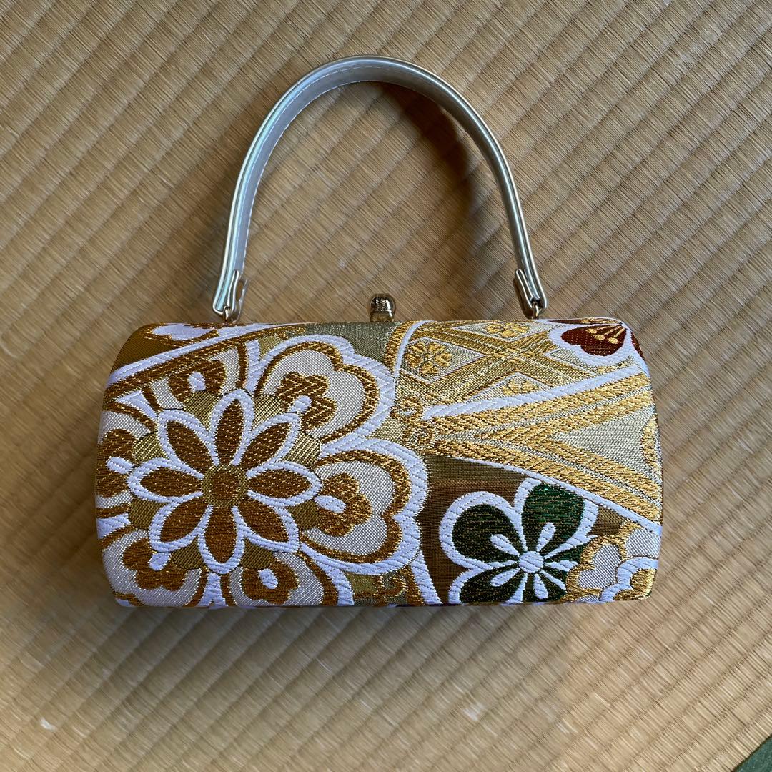 草履バッグセット 振袖用 帯地 ゴールド 古典 フリーサイズ w49-1