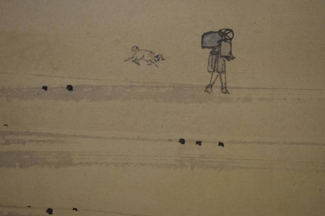 真作/景文/牛に人物宴図/農耕図/布袋屋掛軸HI-56