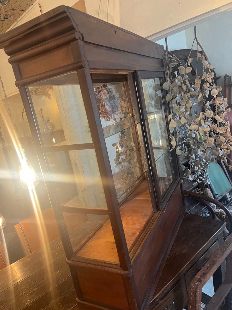 引き取り限定✰古いガラスショーケースキャビネットアンティークヴィンテージ店舗什器