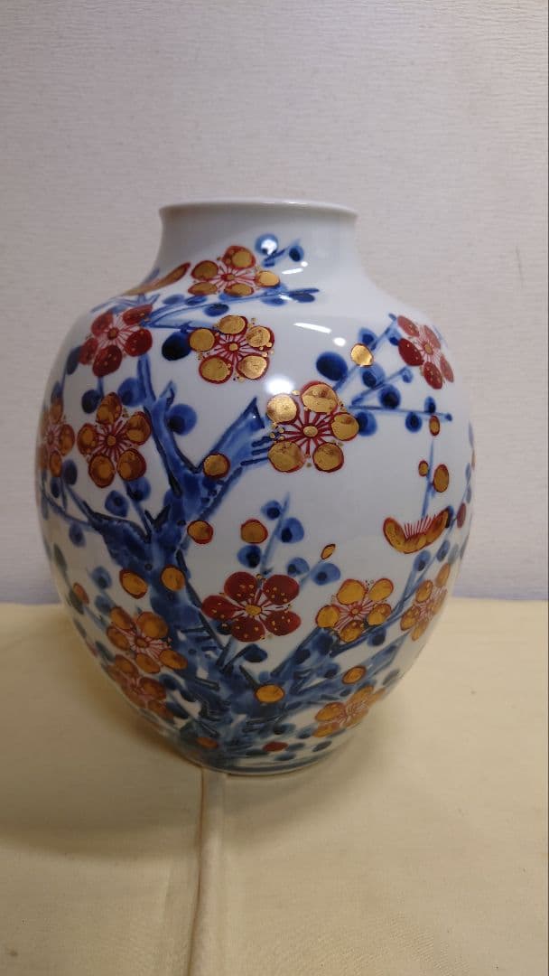 篠田義一　金彩梅花花瓶　共箱　27.5cm