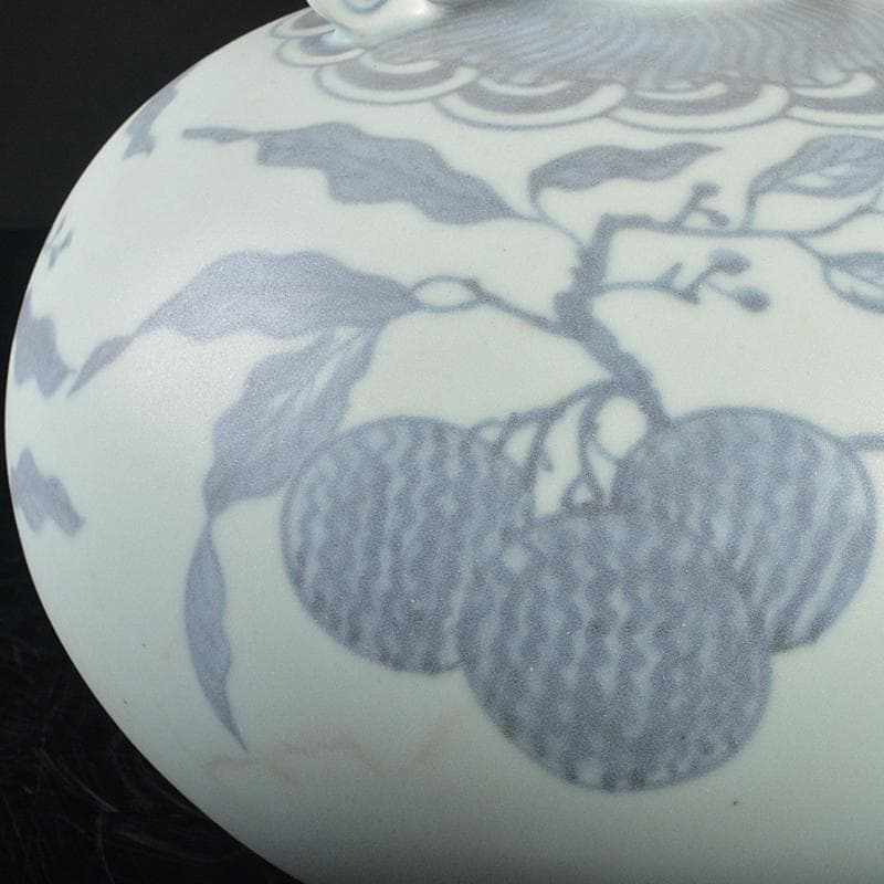 中国　青花　果実文　双耳天球瓶　合わせ箱付　M　R5232B