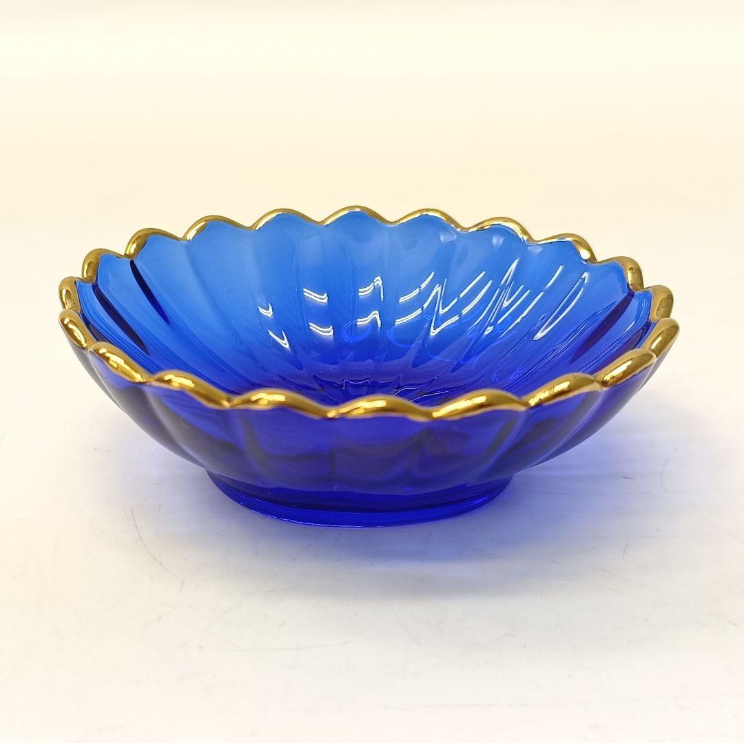 【保管品】天金 菊小判 のぞき 洗鉢 ルリ 瑠璃ガラス 各5客 箱入