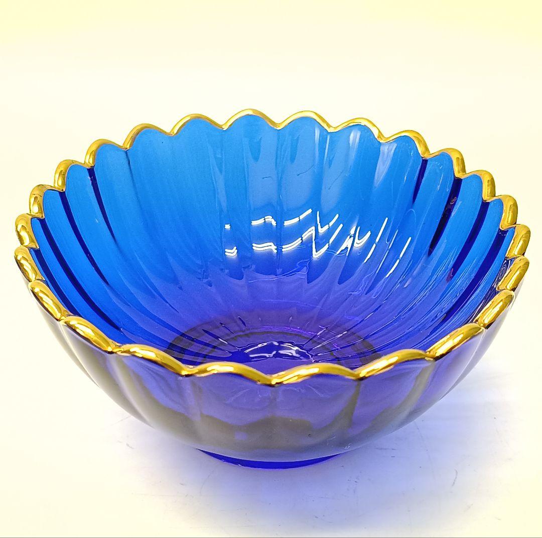 【保管品】天金 菊小判 のぞき 洗鉢 ルリ 瑠璃ガラス 各5客 箱入