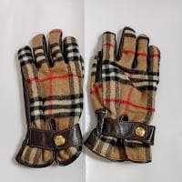 【BURBERRY】チェック柄カーフレザー手袋 M イタリア製