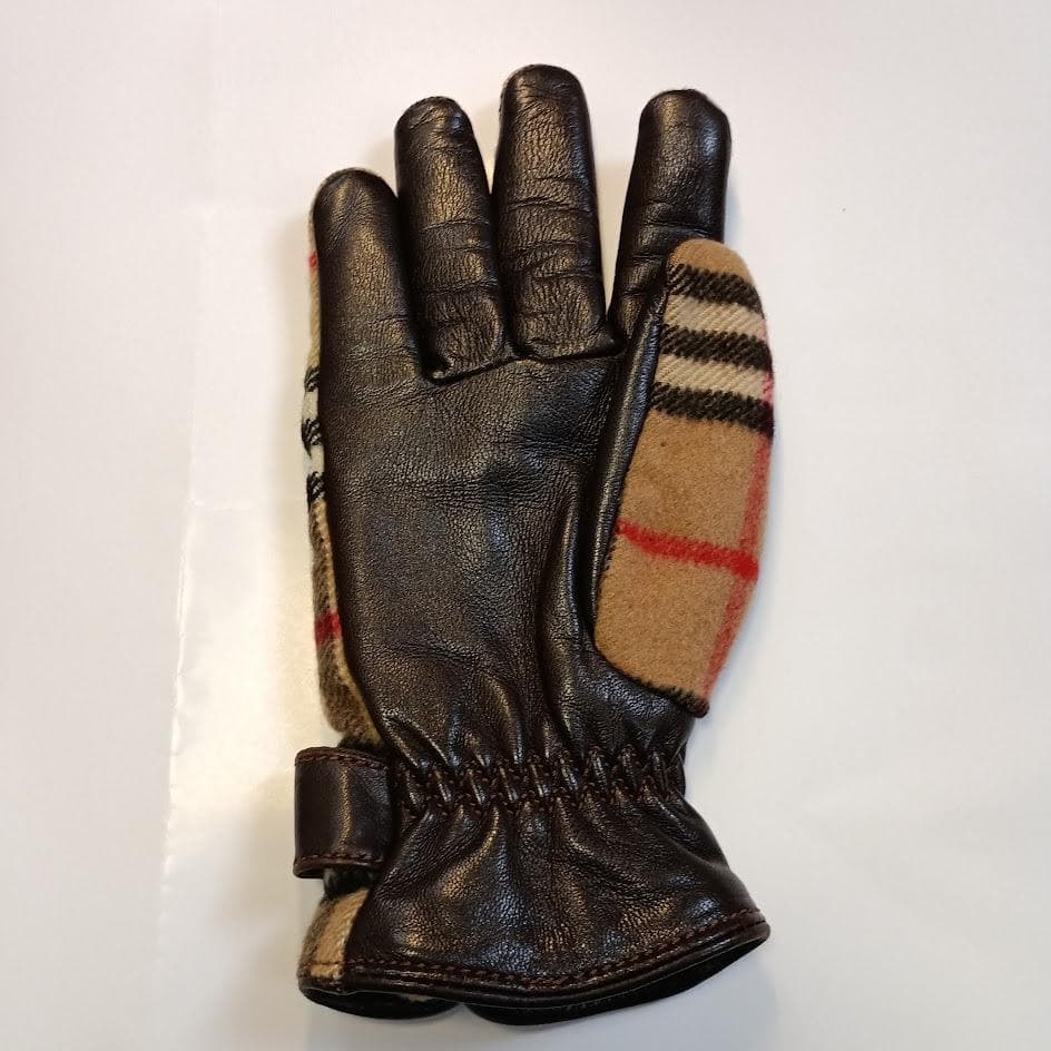 【BURBERRY】チェック柄カーフレザー手袋 M イタリア製