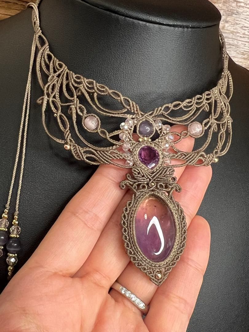 【handmade】マクラメ× アメトリン × アメシスト ネックレス