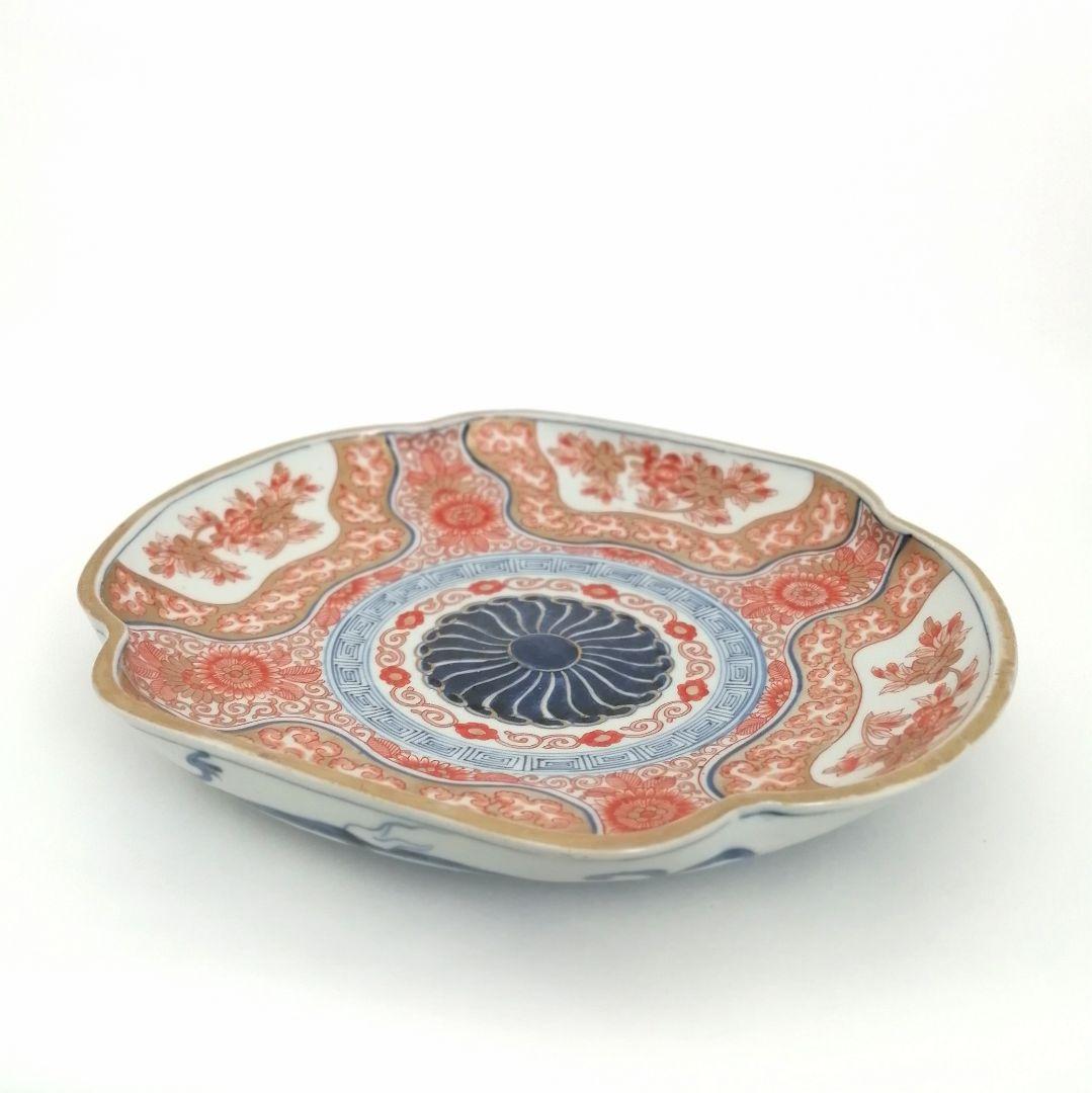古伊万里　色絵　花唐草　龍　木瓜形　大皿